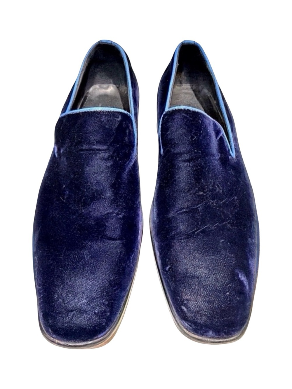 Saks Fifth Avenue Velvet Loafers Made in Italy Navy Blue Size 10M Luxury Slip-On